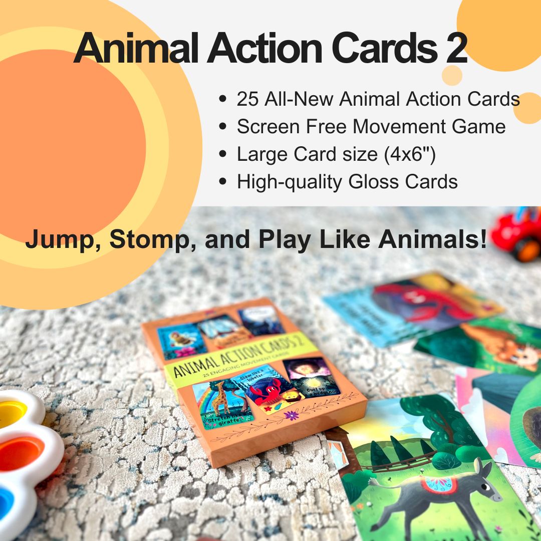 animal action cards box and cards. movement game for kids