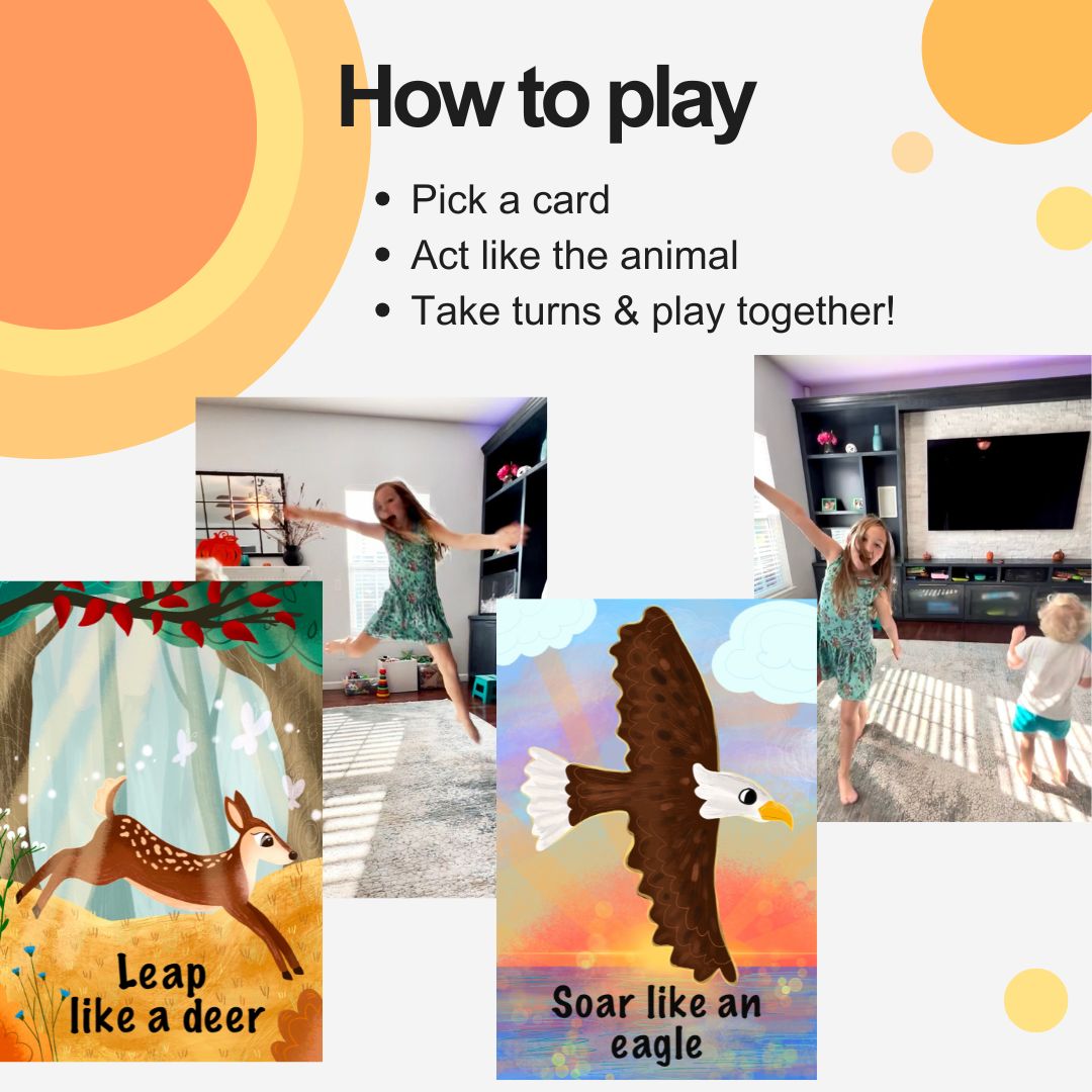 animal action cards how to play. exercise for kids