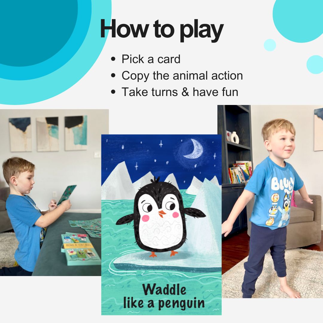 animal action cards how to play. exercise for kids
